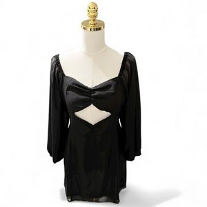 B SYDNEY Black Cutout Mini Dress Sheer Bishop Sleeve L